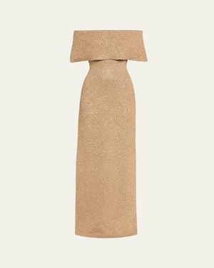 Lela Rose Deed Off-The-Shoulder Sequin Knit Gown - Natural