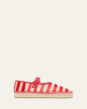 Loeffler Randall Clover Striped Mesh Mary Jane Espadrilles - Red