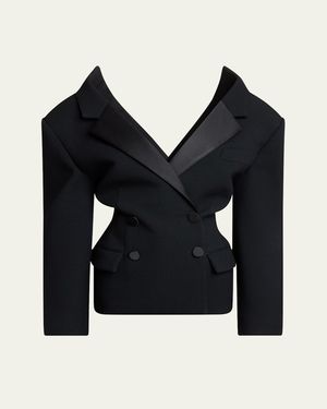 Givenchy Off-The-Shoulder Double-Breasted Cocoon Jacket - Blue