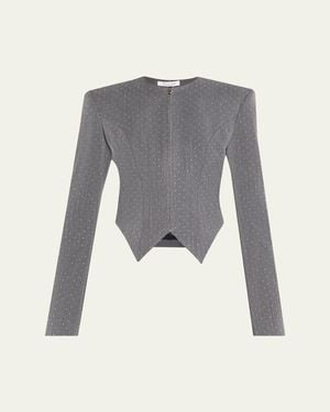 LAQUAN SMITH Embellished Denim Tailored Zip Jacket - Gray