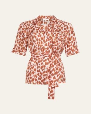 Eres Tlemeda Abstract-Print Silk Sleep Shirt - White