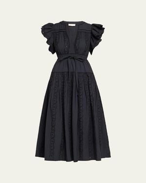 Ulla Johnson Dani Embroidered Cotton Midi Dress - Blue