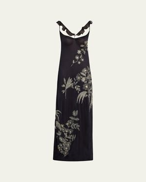 Wiederhoeft Embroidered Floral Silk Jersey Dress With Crystals - White