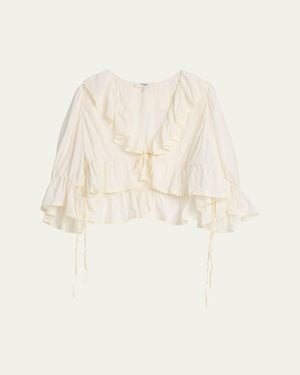 Chloé Tie Ruffle Silk Crop Top - Natural