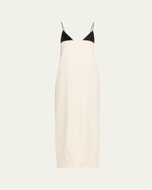 Brandon Maxwell Bridges Leather Empire-Waist Sleeveless Ankle Dress - Natural