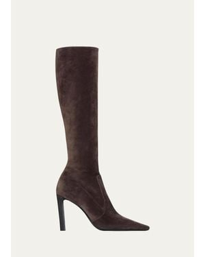Saint Laurent 95Mm Suede Knee-High Boots - White