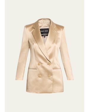 Giorgio Armani Satin Double-Breasted Blazer Jacket - Natural