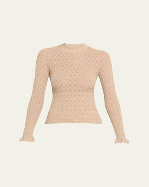 Sea Ruby Crewneck Pointelle Knit Sweater - Natural