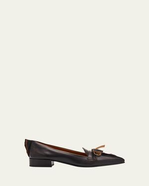Prada Leather Block-Heel Loafers - Natural