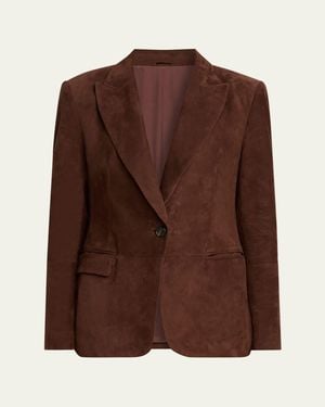 Brunello Cucinelli Suede Single-Breasted Jacket - Brown