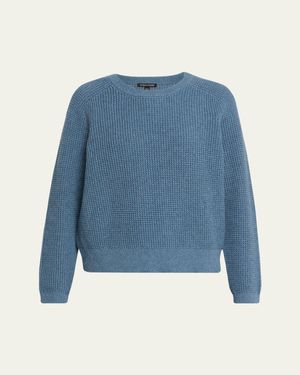 Eileen Fisher Crewneck Cotton-Cashmere Thermal Knit Top - Blue
