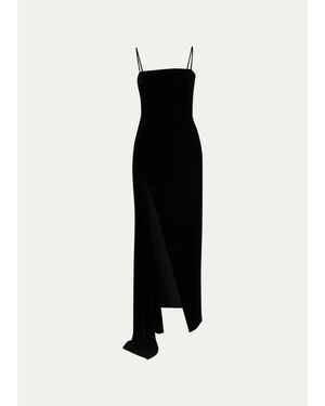 Givenchy Sliced Long Velvet Slit Dress - Black