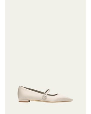Manolo Blahnik Auluspla Satin Embellished Mary Jane Ballerina Flats - Natural