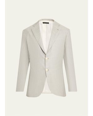 Brioni Wool Plume Plaid Single-Breasted Sport Coat - White