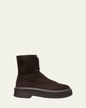 The Row Suede Zip Moto Booties - Black
