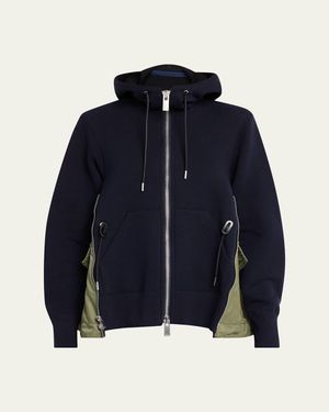 Sacai Sponge Sweat X Nylon Twill Hoodie - Blue