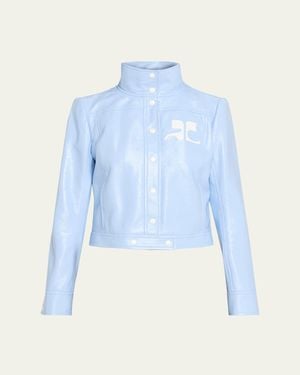 Courreges Textured Vinyl Crop Jacket - Blue