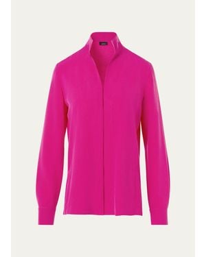 Akris Mock-Neck Silk Crepe Button-Front Tunic Blouse - Pink