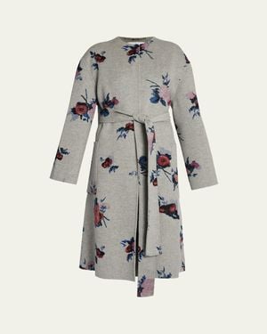 Erdem Flower Wool Belted Oversized Coat - Gray
