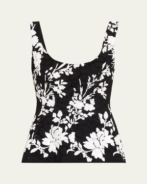 Prabal Gurung Sequin Floral-Embroidered Eyelet Tank Top - Black