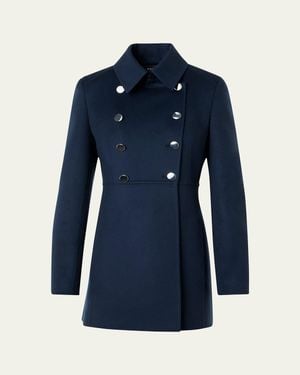 Akris Iva Double-Breasted Wool Redingote Coat - Blue