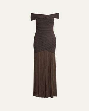 Balmain Off-The-Shoulder Ribbed Bandage Gown - Natural