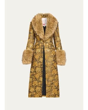 Cinq À Sept Ivella Floral Jacquard Fur-Trim Coat - Metallic