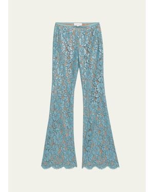 Michael Kors Flare-Leg Sequin Floral Lace Pants - Blue