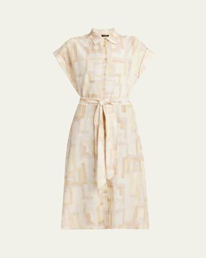 Kiton Abstract Watercolor Belted Dress - Natural