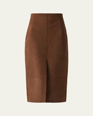 Akris Suede Midi Pencil Skirt - Brown