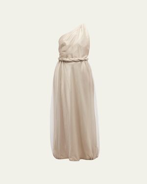 Giorgio Armani One-Shoulder Gown With Braided Detail - Natural