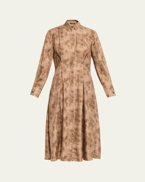 Kiton Printed Silk Midi Shirtdress - Natural
