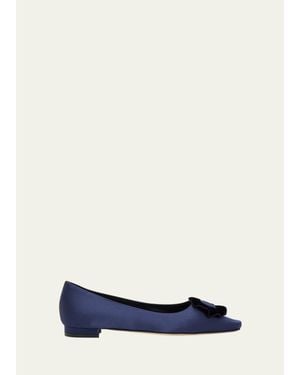 Manolo Blahnik Fortan Satin Ballerina Flats - Blue