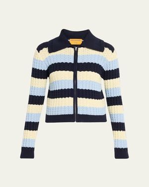 Guest In Residence Kirby Striped Cable-Knit Jacket - Blue
