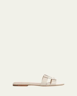 Veronica Beard Via Patent Leather Flat Slide Sandals - Natural