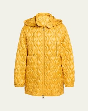 Moncler Balette Geometric Quilted Mid-Length Down Jacket - Yellow