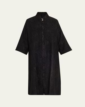 Eskandar Silk Wool Wide A-Line Chinese Collar Jacket - Black
