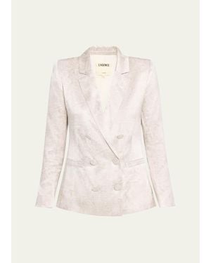 L'Agence Sena Double-Breasted Silk Blazer - Natural