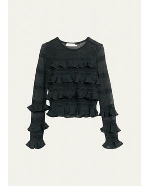 Zimmermann Valiant Lace Ruffle-Tiered Top - Black
