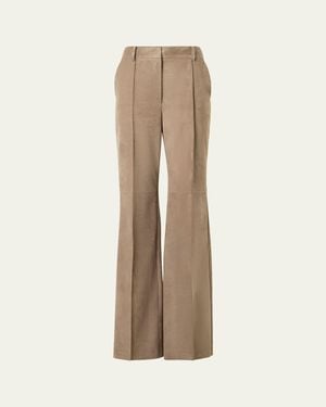Akris Pintuck Suede Wide-Leg Pants - Natural