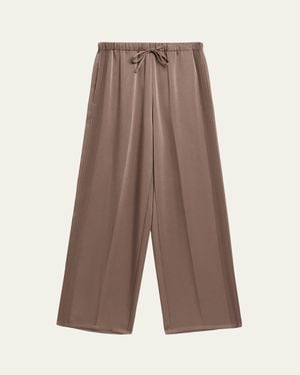 Vince Mid-Rise Shiny Drawstring Sweatpants - Brown