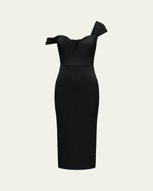 Alex Perry Off-Shoulder Sweetheart Midi Dress - Black