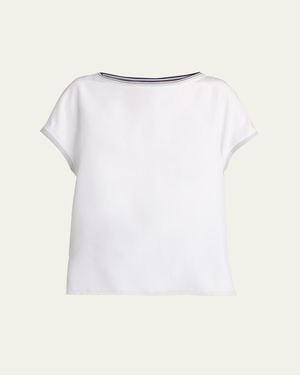 Giorgio Armani Stretch Silk Short-Sleeve Top - White