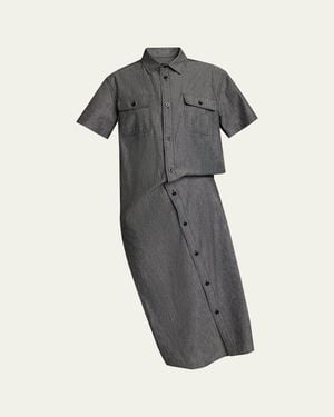 Sacai Asymmetric Short-Sleeve Denim Midi Shirtdress - Gray