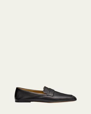 The Row Leather Square-Toe Loafers - White