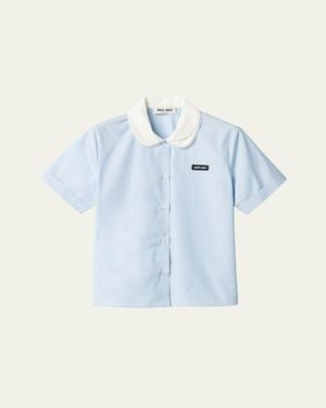 Miu Miu Peter-Pan Collar Poplin Short-Sleeve Top - Blue