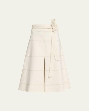 Tanya Taylor Hudson High-Waist Belted Denim Midi Skirt - Natural
