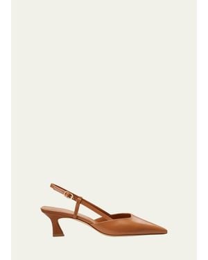Stuart Weitzman Vinnie Leather Kitten Slingback Pumps - Natural