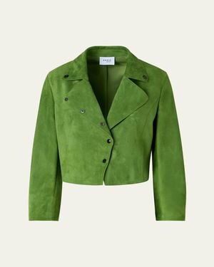 Akris Punto Suede Crop Moto Jacket - Green