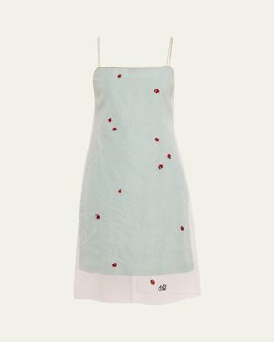 BERNADETTE Rachel Ladybug Embellished Layered Midi Slip Dress - Blue